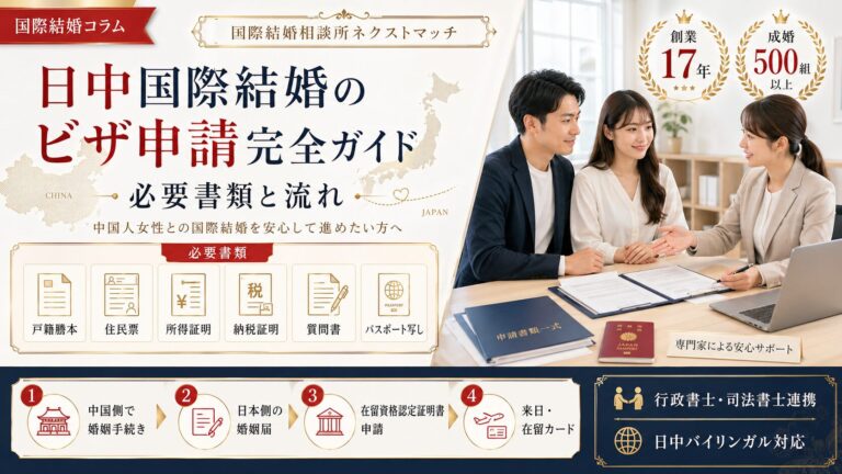 日中国際結婚のビザ申請に必要な書類を確認する様子｜在留資格・配偶者ビザ手続きガイド